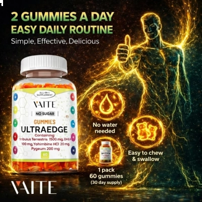 UltraEdge Gummies, Energia E Vitalidade,  Fórmula Herbal Completa, 60 Gomas Veganas, VAITE