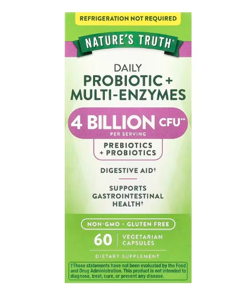 Probiótico + Multienzimas Diários 4 Bilhões, 60 Cápsulas, Nature's Truth