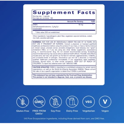 DHEA 10mg, 180 Cápsulas, Pure Encapsulations