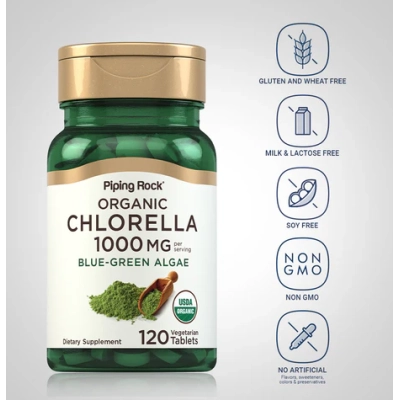 Chlorella 1000mg, 120 Comprimidos, PipingRock
