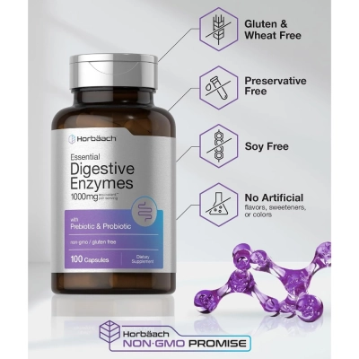 Essential Digestive Enzymes 1000mg, 100 Cápsulas, Horbäach