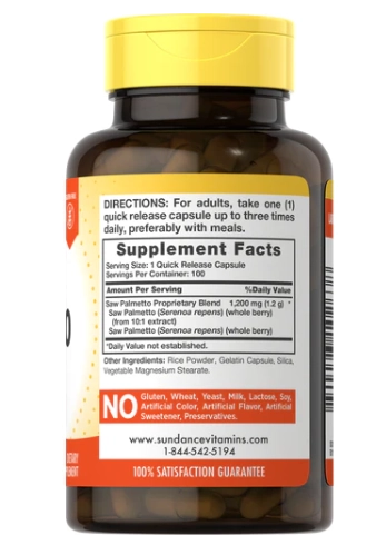 Saw Palmetto, 1200mg, 100 Cápsulas, Sundance
