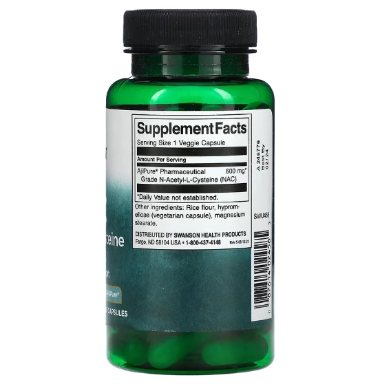 NAC Acetyl cysteine, Acetilcisteína, 600mg, 60 cápsulas, Swanson
