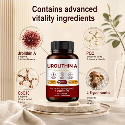 Urolithin A Complex com PQQ, CoQ10 e L-Ergotioneína, 90 Cápsulas, Luakiju