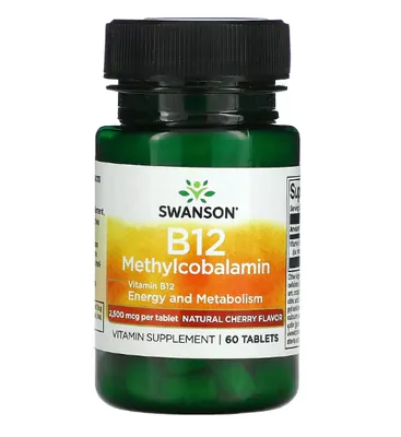 Vitamina B12, Metilcobalamina, 2500mcg, 60 Comprimidos Sabor Cereja, Swanson