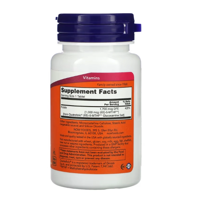 Metilfolato, 1.000 mcg, 90 Comprimidos, Now