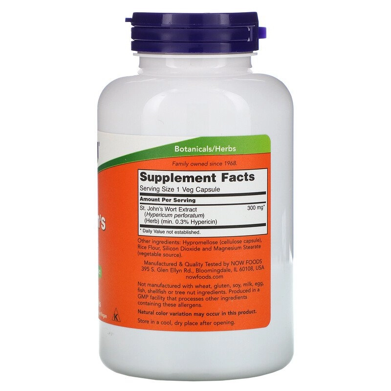 St. John's Wort (Erva de São João), 300 mg, 250 cápsulas, Now