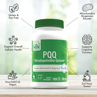 PQQ 20mg, Energia, Disposição e Saúde Celular, 120 Cápsulas, HTN