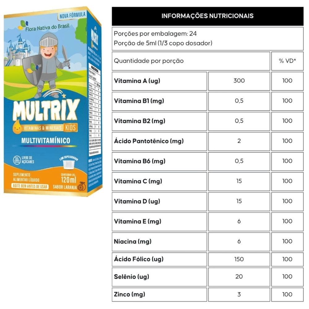MULTRIX (Xarope Infantil com Vitaminas de A a Z) 120ml - Flora Nativa do Brasil
