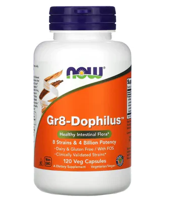 Probiótico Gr8-Dophilus, 120 cápsulas, Now