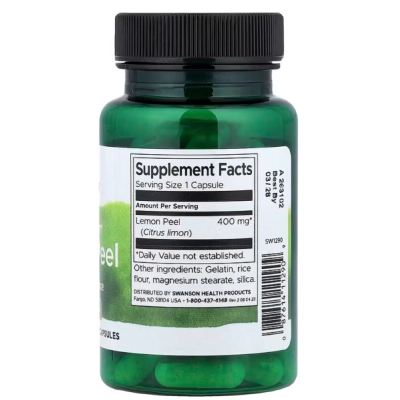 Lemon Peel 400mg, Casca de Limão, 60 Cápsulas, Swanson