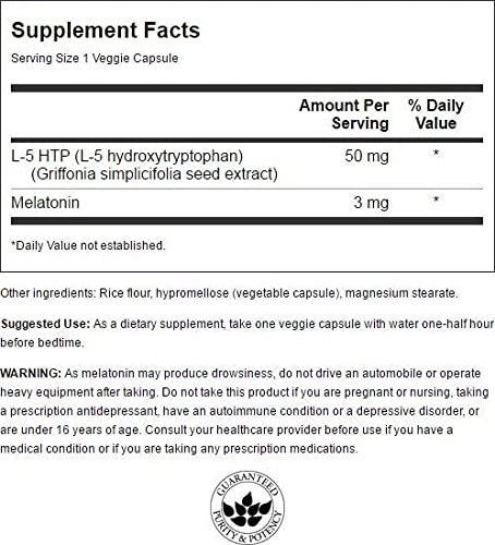 5-Htp 50mg  e Melatonina 3mg,  30 Cápsulas, Swanson