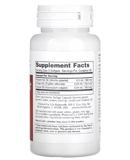 Peppermint oil, Óleo de hortelã-pimenta GI, 90 cápsulas, Protocol for Life Balance