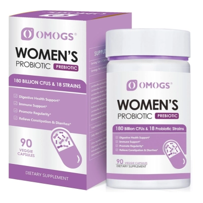 Probiótico para Mulheres, 180 bilhões de UFC, 18 Cepas, com Prebióticos, 90 Cápsulas, OMOGS
