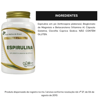 Espirulina, Microalga Rica em Proteína, 60 Cápsulas, Flora Nativa Do Brasil