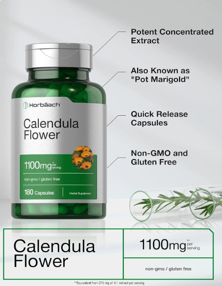Calendula Flower 1100mg, 180 Cápsulas, Horbaach