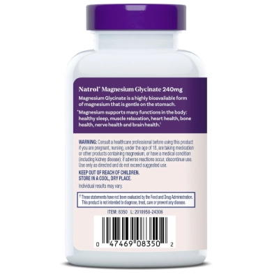 Magnésio Glycinate 240mg, 60 Cápsulas, Natrol