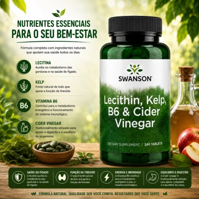 Lecithin + Kelp + B6 + Apple Cider Vinegar, Metabolismo, Energia e Bem-Estar, 240 Tablets, Swanson