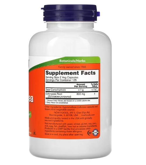 Echinacea,  Equinácea, 400mg, 250 Cápsulas, Now