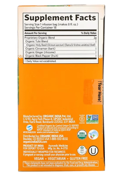 Chá Suporte Imunológico, Tulsi Immune, Sem Cafeína, 18 Saches, Organic India, Sabores