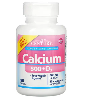 Cálcio 500mg + D3, 15mcg (600 UI), 90 Comprimidos, 21st Century