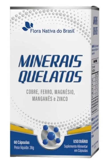 Minerais Quelatos, com Cobre, Ferro, Magnésio, Manganês e Zinco, 60 Cápsulas, Flora Nativa