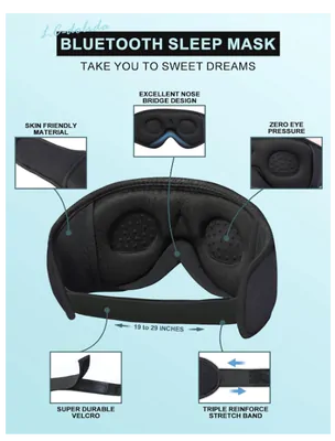 Máscara de dormir 3D, com Bluetooth E ruído branco, Sem fio para uso com Fones, LC-dolida