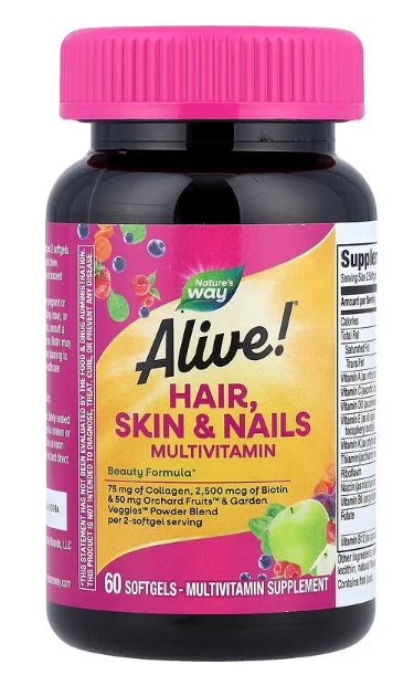 Multivitamínico Alive! para Cabelos, Pele e Unhas, 60 Cápsulas Sabor Morango, Nature's Way