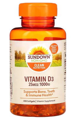 Vitamina D3 25mcg, 1000IU, 400 Cápsula, Sundown