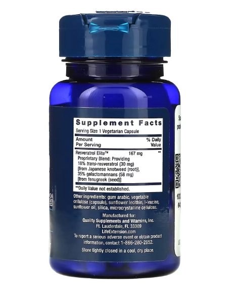Resveratrol Elite, 167mg, 30 Cápsulas, Life Extension