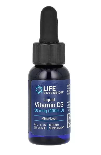 Vitamina D3 Líquida, 2000UI, Sabor Menta, Life Extension