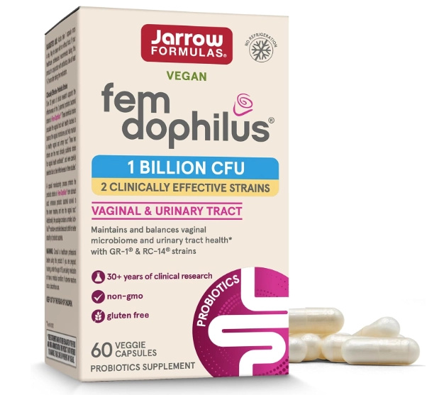 Fem-Dophilus Probióticos, 1 bilhão de UFC com 2 Cepas, Suplemento para a Saúde Vaginal e Trato Urinário, 60 cápsulas, Ja