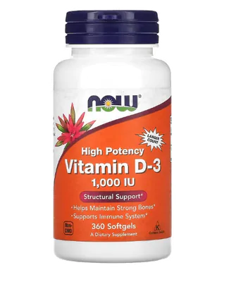 Vitamina D3, Alta Potência, 25mcg 1000UI, 360 Cápsulas, Now