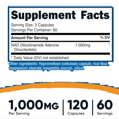 NAD+ 1000mg , 120 Cápsulas, Nutricost 