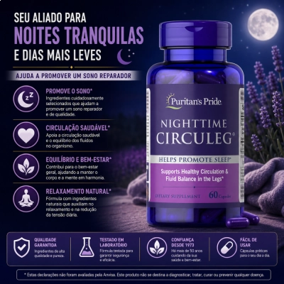 Nighttime Circuleg, Circulação e Conforto Noturno das Pernas, 60 Cápsulas, Puritan’s Pride