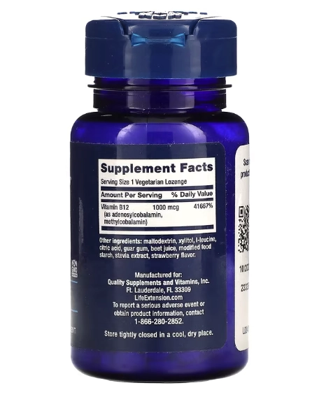 Vitamina B12 Elite, 1000mg, 60 Pastilhas, Life Extension