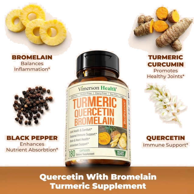 Turmeric com Quercetina e Bromelaína, 180 Cápsulas, Vimerson Health