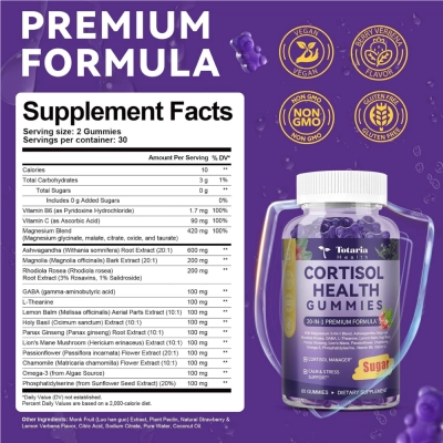 Cortisol Health, 20 em 1, Sabor Morango, 60 Gomas, Totaria Health