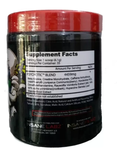 Pre Treino Psychotic Red, Sabor Watermelon, 214g, Insane Labz