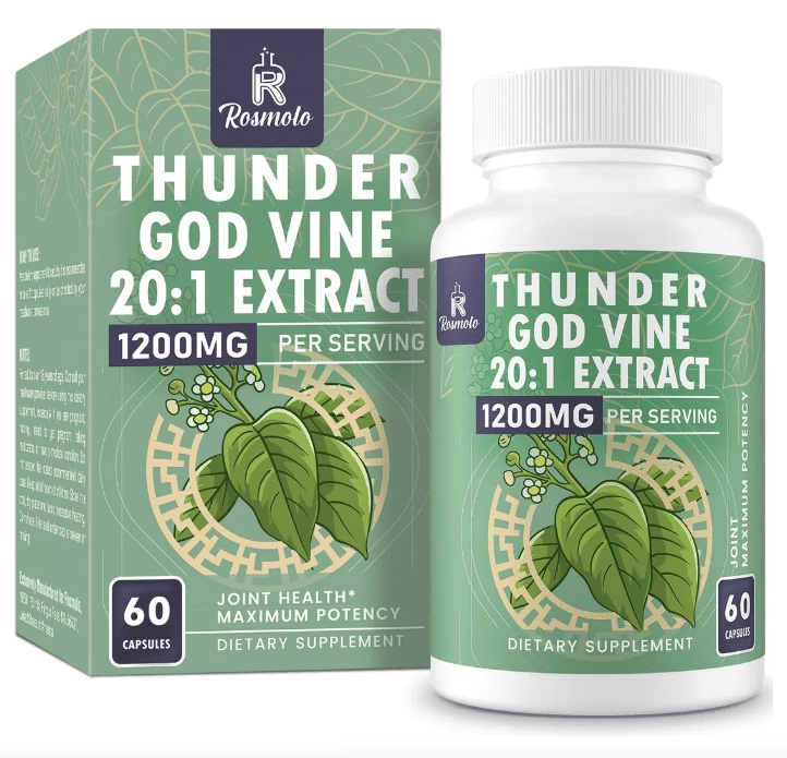 Extrato de Raiz de Videira Thunder God 20:1, 1200mg, Com Tripterygium Wilfordii e Gong Teng, 60 cápsulas,  Rosmolo