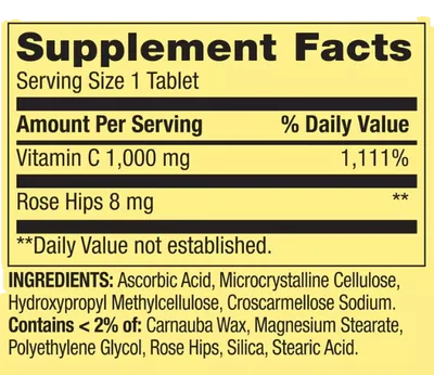 Vitamina C com Rose Hips, 1000mg, 250 comprimidos, Spring Valley