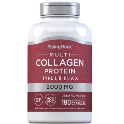 Proteína Multicolágeno 2000mg, Tipos I, II, III, V, X, 180 Cápsulas, PipingRock