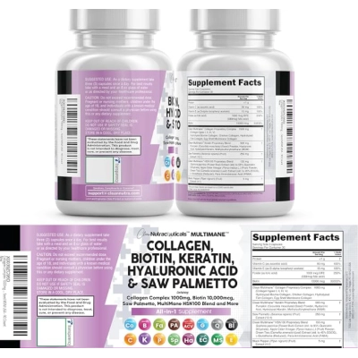 MultiMane Colágeno 1000mg com Vitaminas para Cabelo, Pele e Unhas, 90 Cápsulas, Clean Nutraceuticals