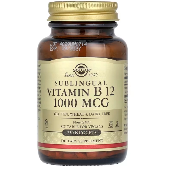Vitamina B12, 1000mcg, 250 Nuggets Sublingual, Solgar
