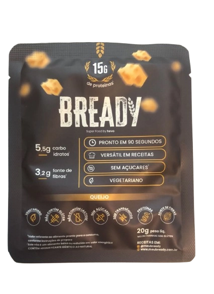 Bready Sabor Queijo, Super Pão Proteico Low Carb Sem Glúten, Sache 15g, Hevo