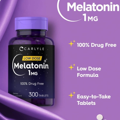 Melatonina 1mg, Sono Regulado, Uso Diário e Qualidade de Vida, 300 Comprimidos, Carlyle