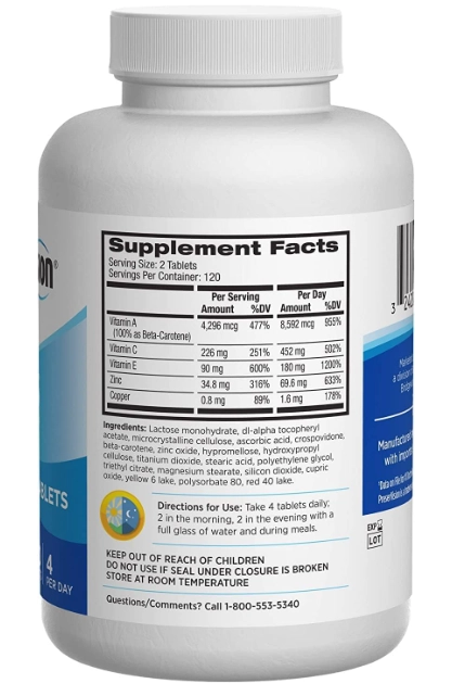 PreserVision Multivitamínico com Vitamínico e Mineral para os olhos, 240 Tablets, Bausch & Lomb