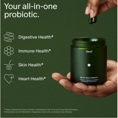 DS-01 Daily Synbiotic, Simbiótico Diário, Prebiótico e Probiótico, 60 Cápsulas Vaganas, Seed 
