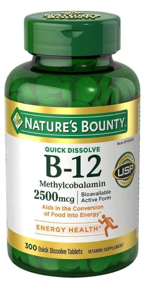 Vitamina B-12, 2500mcg, 300 Comprimidos sublingual, Natures Bounty
