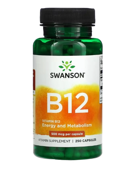 Vitamina B12 Cyanocobalamin, 500mcg, 250 Cápsulas, Swanson